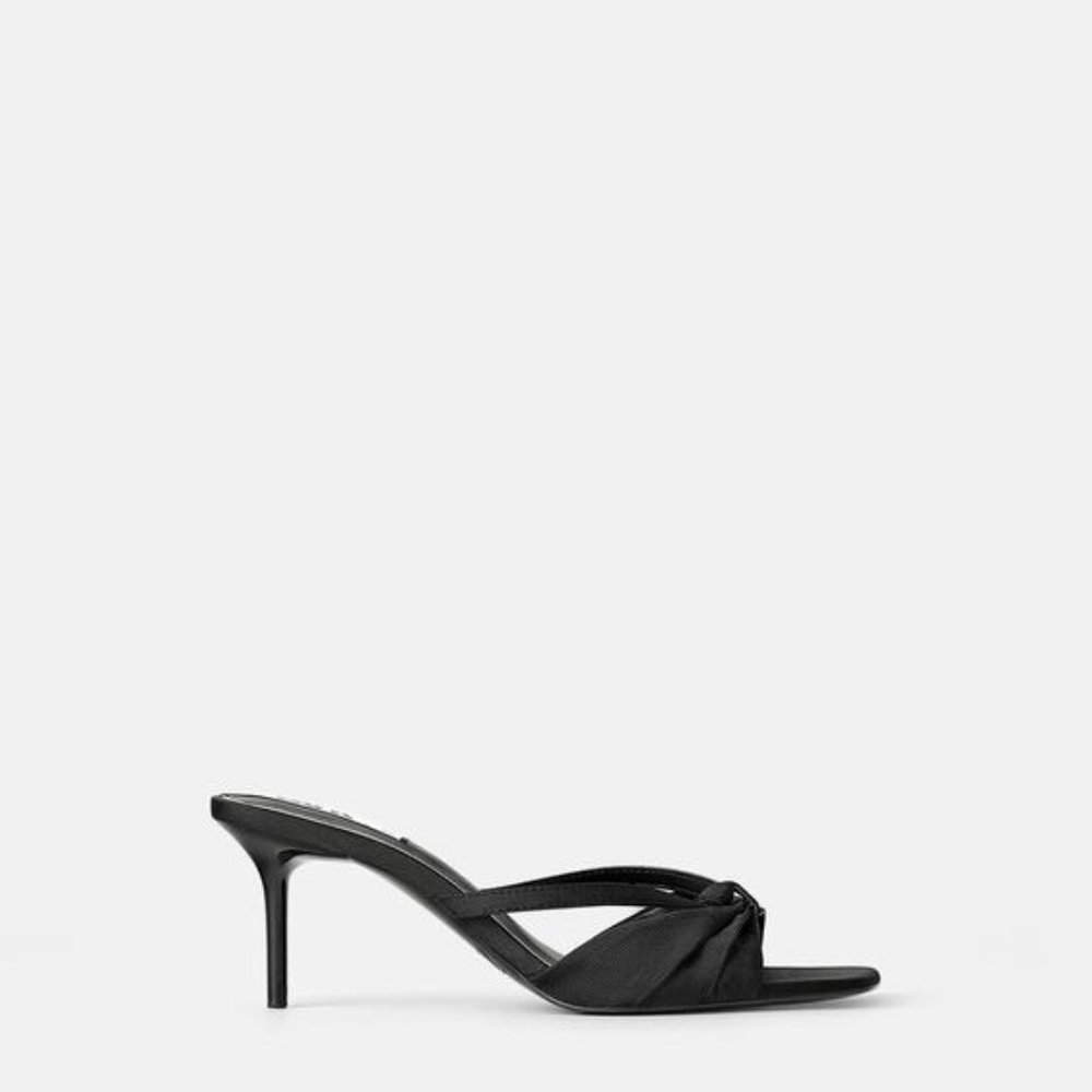 Zara Pleated Mid-Height Heeled Sandals